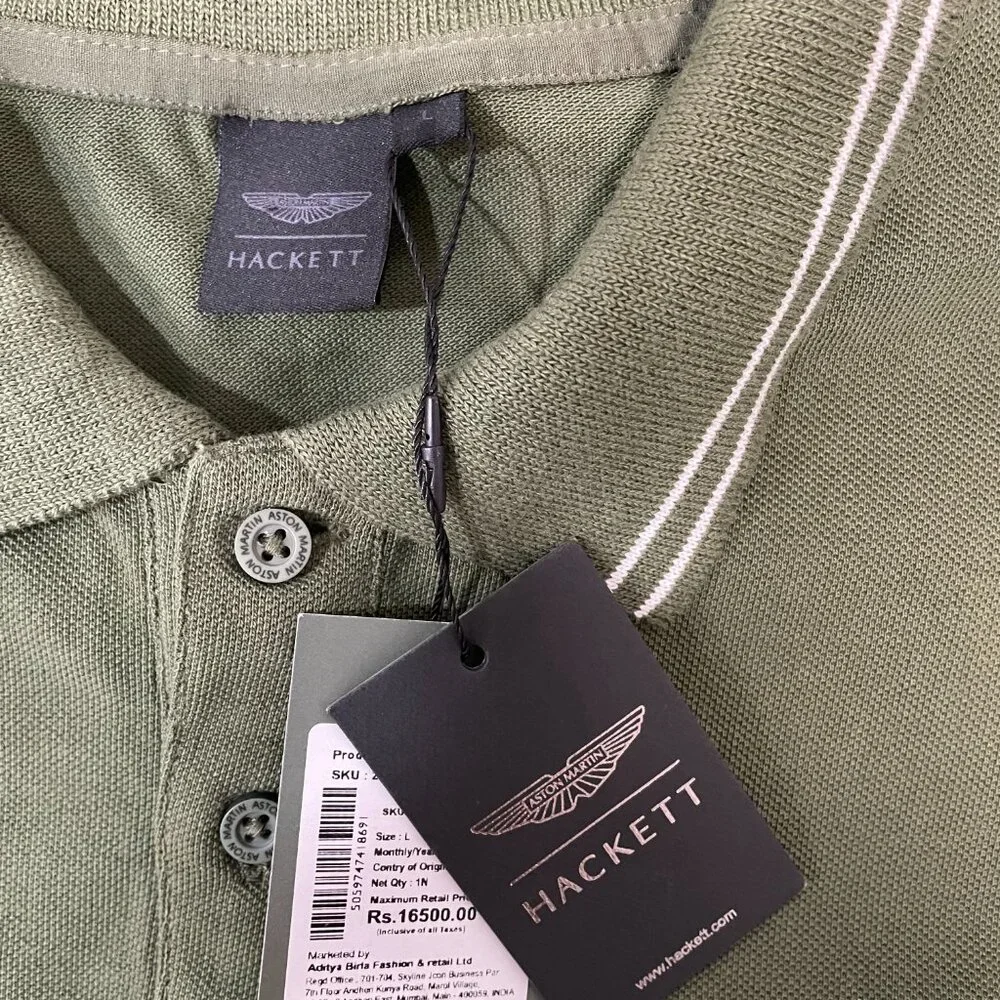 Hackett x Aston Martin Racing Earth Polo Shirt Green Sustainable Cotton Size L - Picture 4 of 7